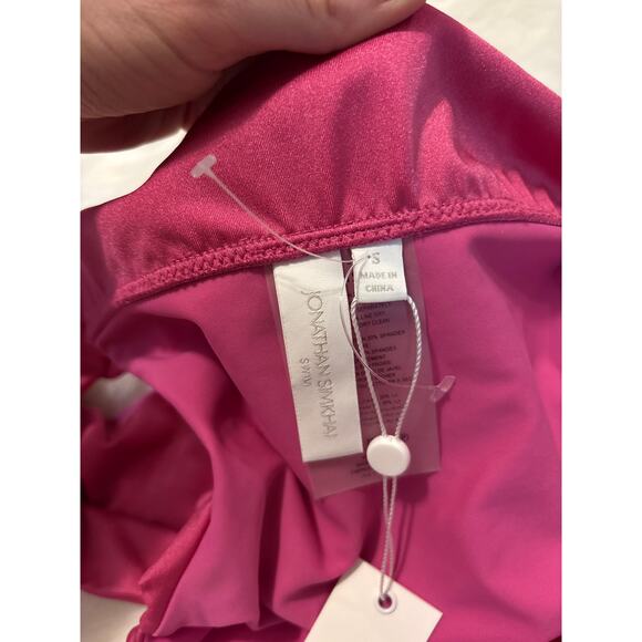 Jonathan Simkai NWT Hot Pink  Lotus Draped Satin Off Shoulder Bikini Top Small - Picture 7 of 8